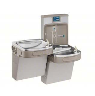 ELKAY Drinking Fountain with Bottle Filler: On-Wall, Refrigerated, 39 1/2 in Ht, Gray, Filtered